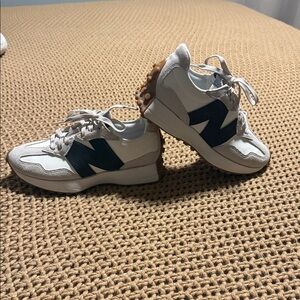 New Balance 327 Cream and Black Athletic Shoes